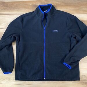 Lands' End Fleece Jacket Mens Large Full Zip Grid Textured Black Blue